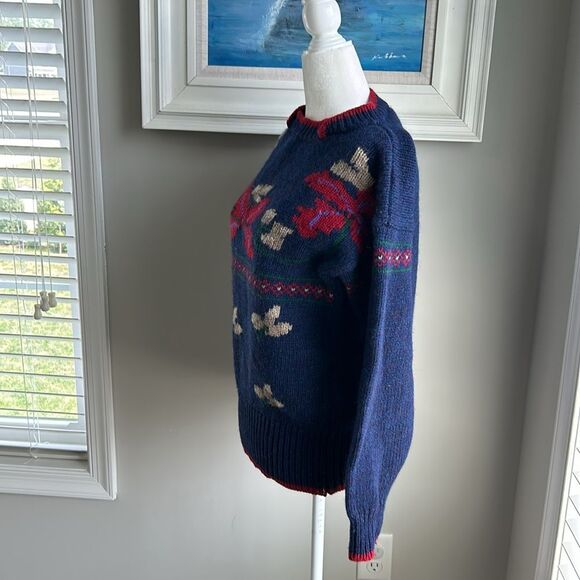 Vintage 80s Carriage Club 100% Shetland Wool Floral Butterfly Turtleneck Sweater - Picture 4 of 11